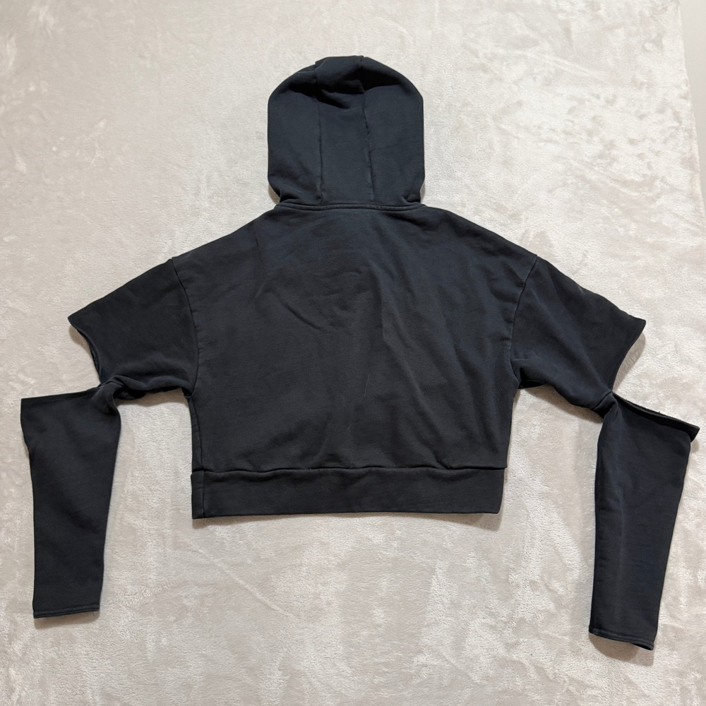 Alo Yoga Peak Cut Out Crop Hoodie Women M Black Cropped Relaxed Fit French Terry - Picture 4 of 9